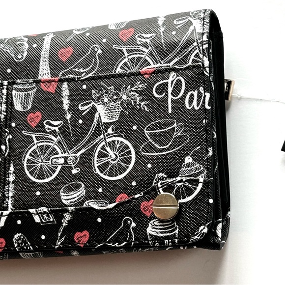 🍒NWT Jane & Berry Paris Print Large Accordion Wallet. Black/White/Red - Picture 4 of 11